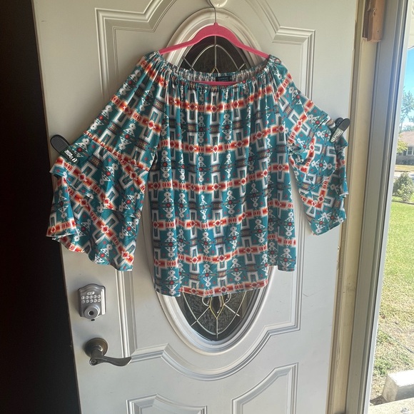 Patterned Off-Shoulder Women Top - Picture 1 of 5
